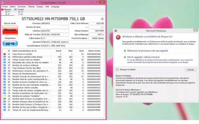 Santé CrystalDiskInfo en déclin