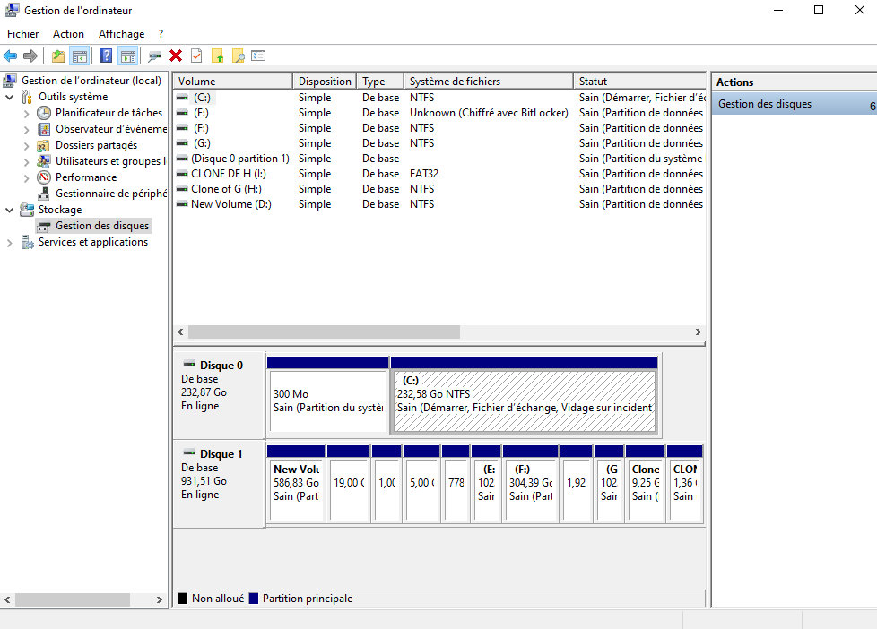 Vérifier le Gestionnaire de disques