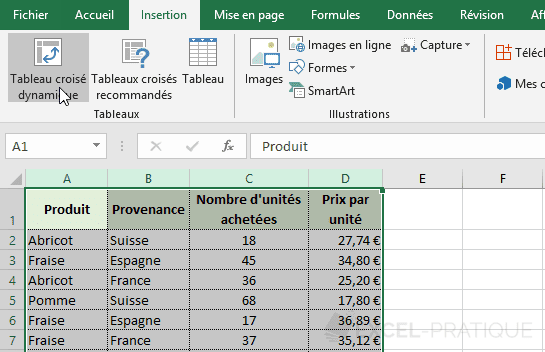 Insérer un tableau croisé dynamique dans Excel