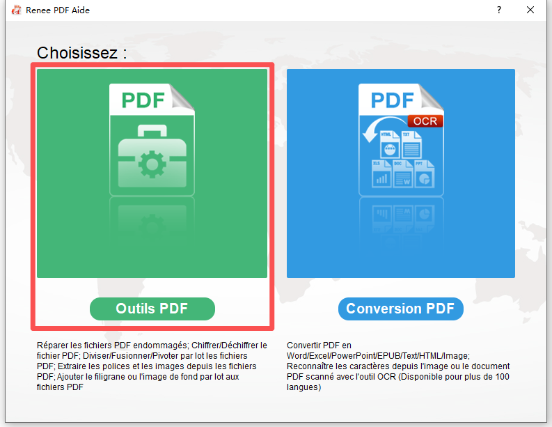 Ecran principal de Renee PDF Aide avec PDF Tools mis en évidence.