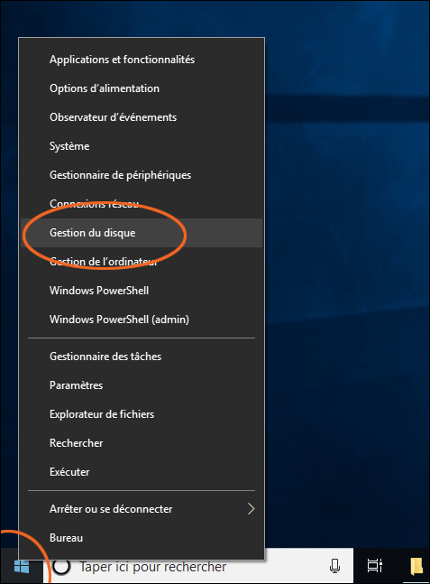 ouvrir la Gestion des disques de Windows