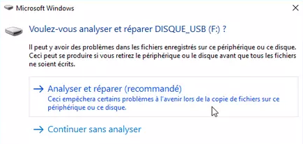 analyser et réparer le lecteur sous Windows