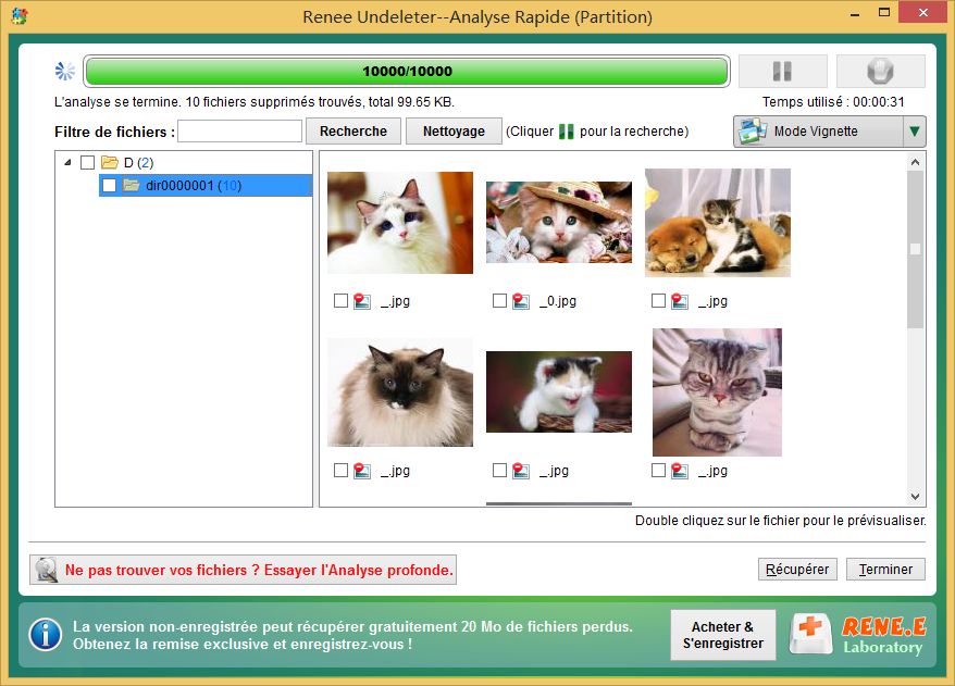 sélectionner les fichiers cibles à récupérer avec Renee Undeleter