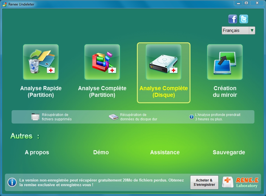sélectionner Analyse Complète (Disque) dans Renee Undeleter