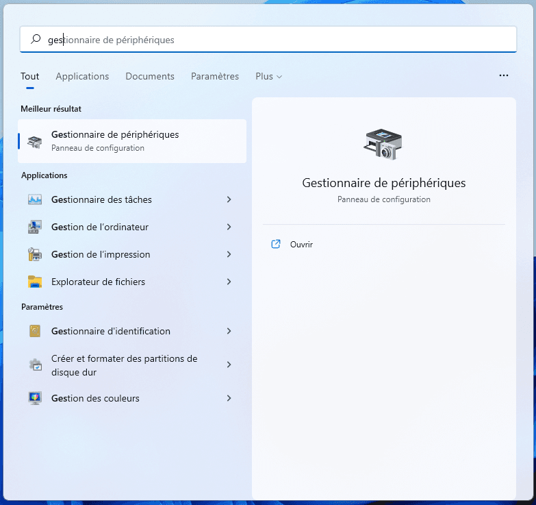 Ouvrir le Gestionnaire de périphériques