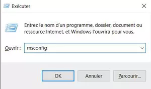 Entrer msconfig dans Exécuter