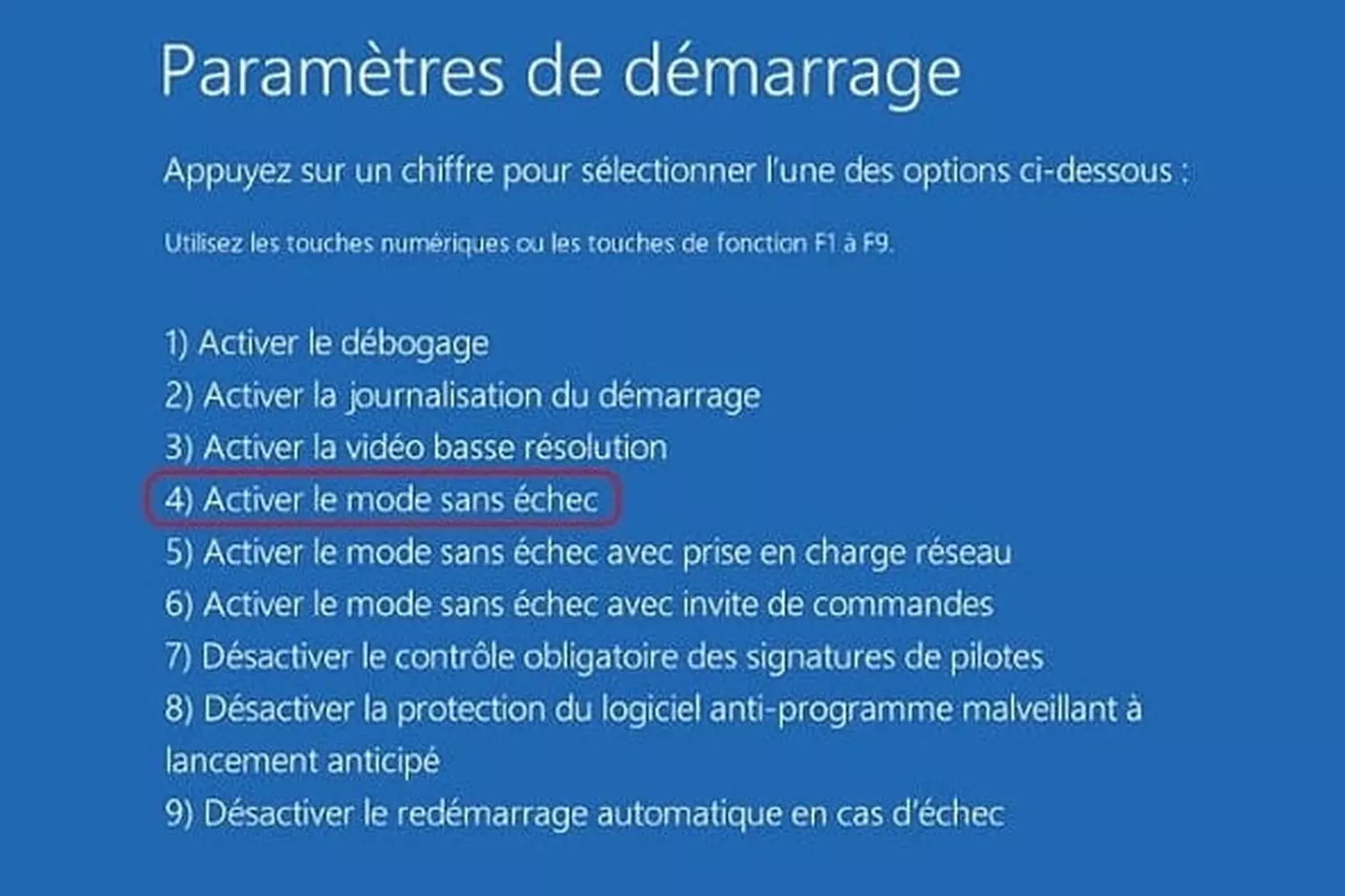 paramètres de démarrage Windows 11 mode sans échec