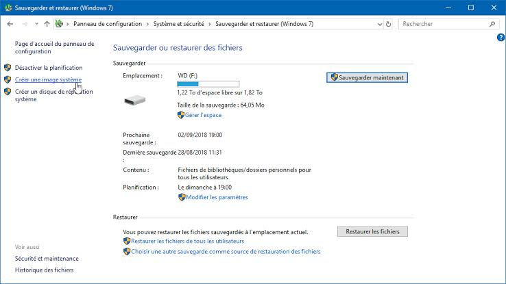 créer une image système Windows 10