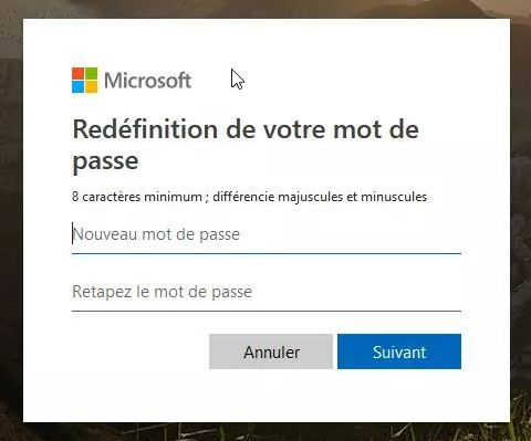 Définir un nouveau mot de passe pour le compte Microsoft