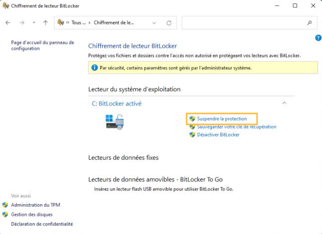 suspendre la protection BitLocker