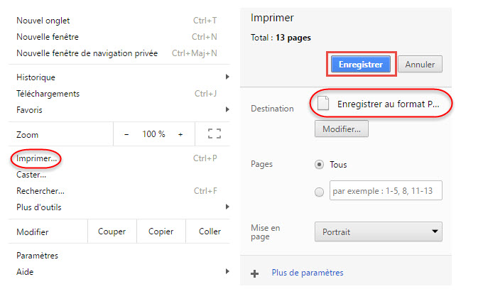 Enregistrement au format PDF depuis le navigateur web
