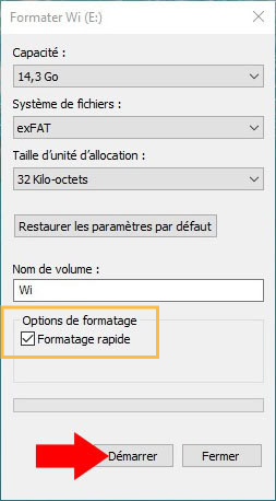 cocher formatage rapide