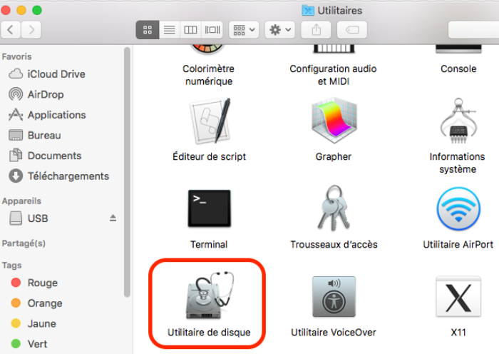 trouver l’Utilitaire de disque sur macOS