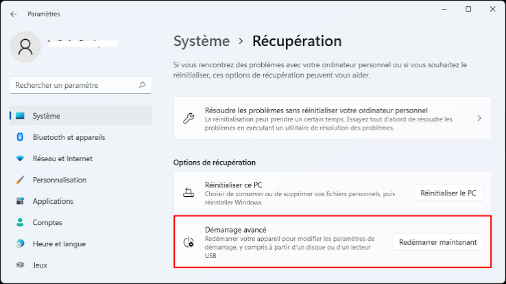 Windows 11 démarrage avancé redémarrer maintenant