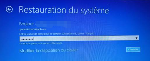Invite de mot de passe Windows lors de la restauration du système dans WinRE