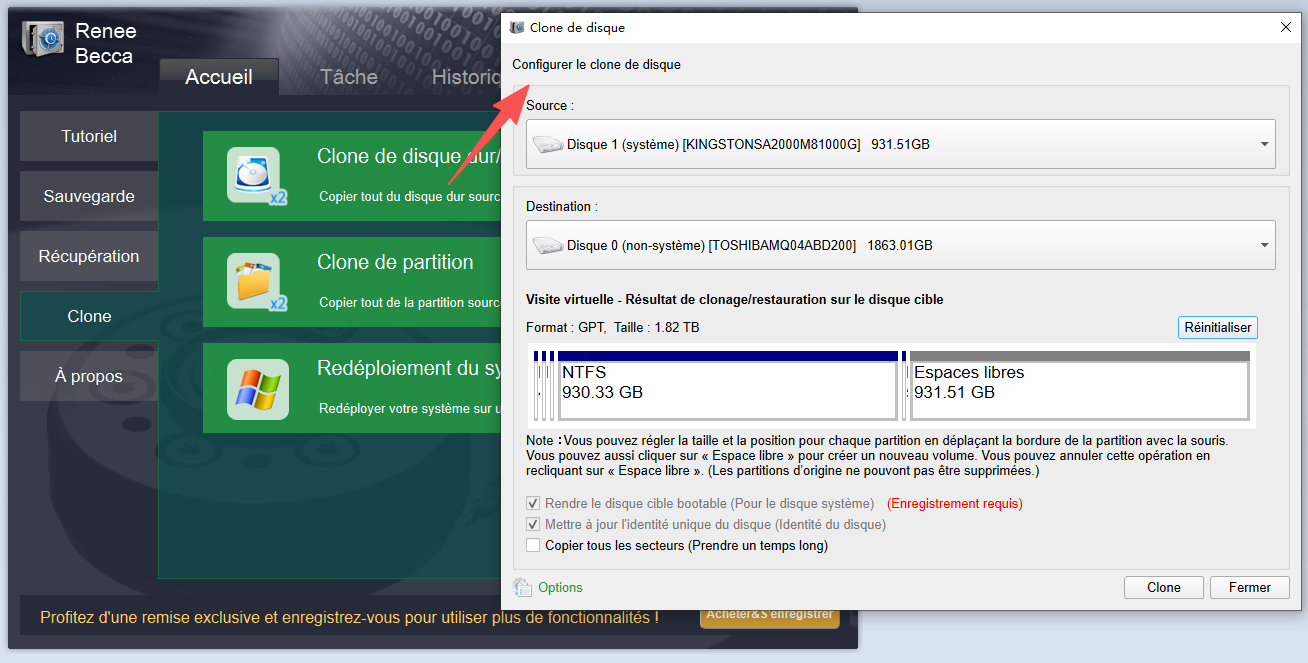 Cloner des données vers un nouveau disque lorsqu'il n'y a pas assez de place sur le SSD.
