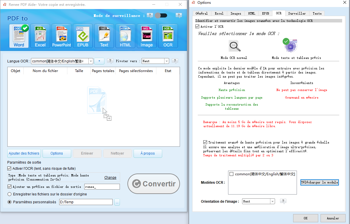 OCR PDF de Renee PDF Aide avec des modèles d'IA multilingues
