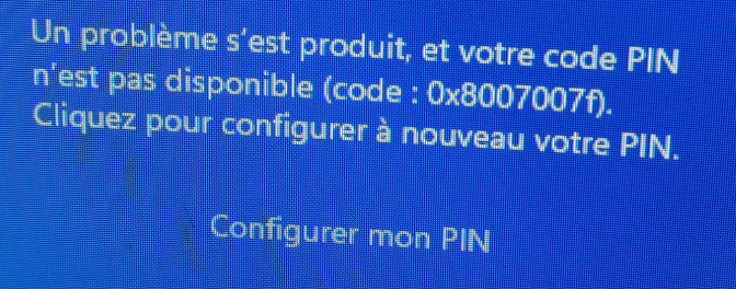 Un problème est survenu avec le code PIN